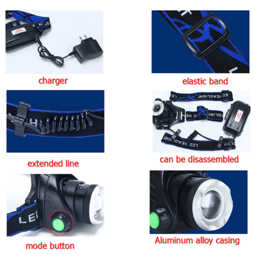 Rechargeable LED Headlamp 3-Mode IPX4 with Red Warning Light