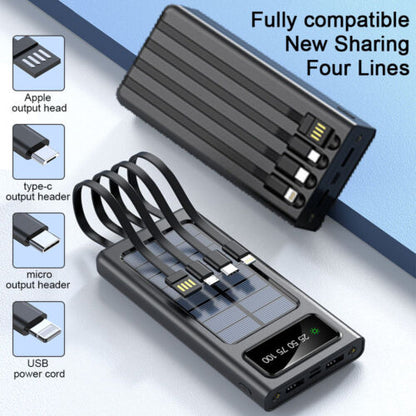 Solar Power Bank 30000mAh – 4 USB Ports, Built-In Cables & SOS Light