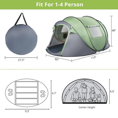 Pop-Up Camping Tent 4 Person Waterproof Instant Setup Family
